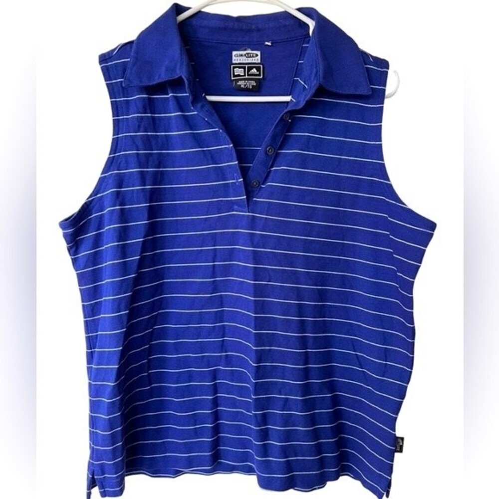 Adidas Climalite Blue White Striped Sleeveless Polo Collared Shirt size XL